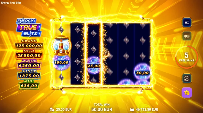 Energy True Blitz - lightning and spins in the main game